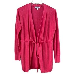 Neiman Marcus open cardigan with tie at waist long sleeves coral color size S
